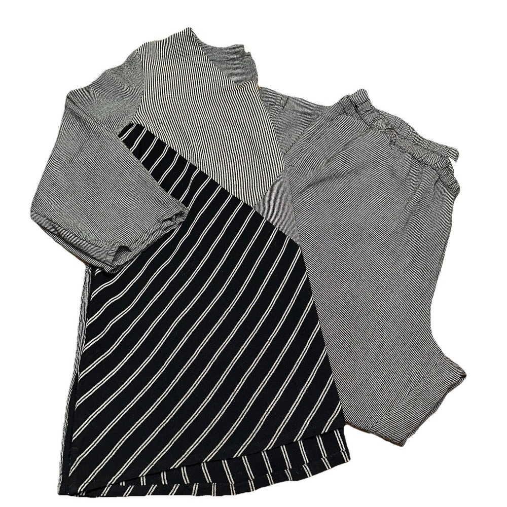 Coldwater Creek Black & Gray Striped 2- Pc Set Women's Tunic Top XL / Pants PXL‎